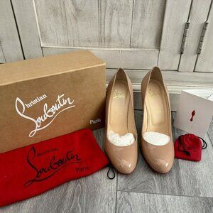 Christian Louboutin Tan Neutral Simple Patent Heel 39.5 EU/100mm Box Dust Bags